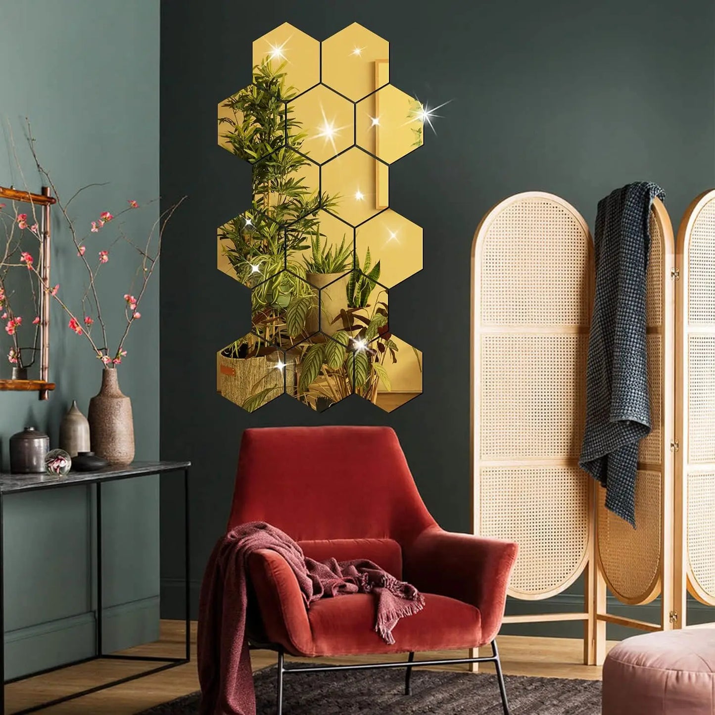 3D Hexagon Mirror Wall Stickers – Rose Gold (6/12pcs Set)