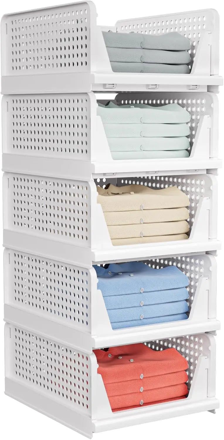 Folding Closet Organizers – Stackable Plastic Storage Baskets & Drawer Shelf