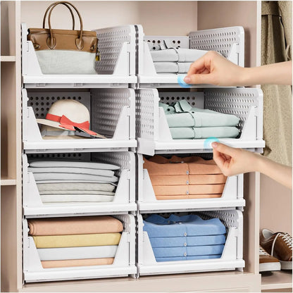 Folding Closet Organizers – Stackable Plastic Storage Baskets & Drawer Shelf