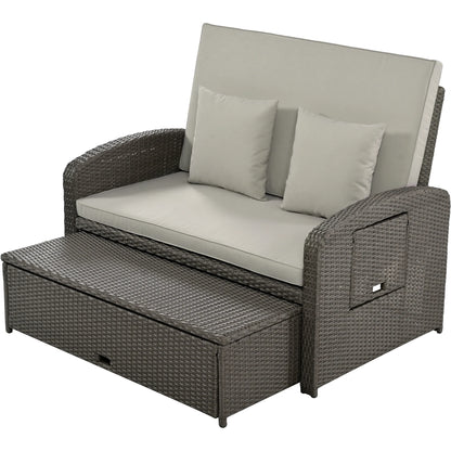 TOPMAX Wicker Rattan Double Chaise Lounge – 2-Person Reclining Daybed with Cushions